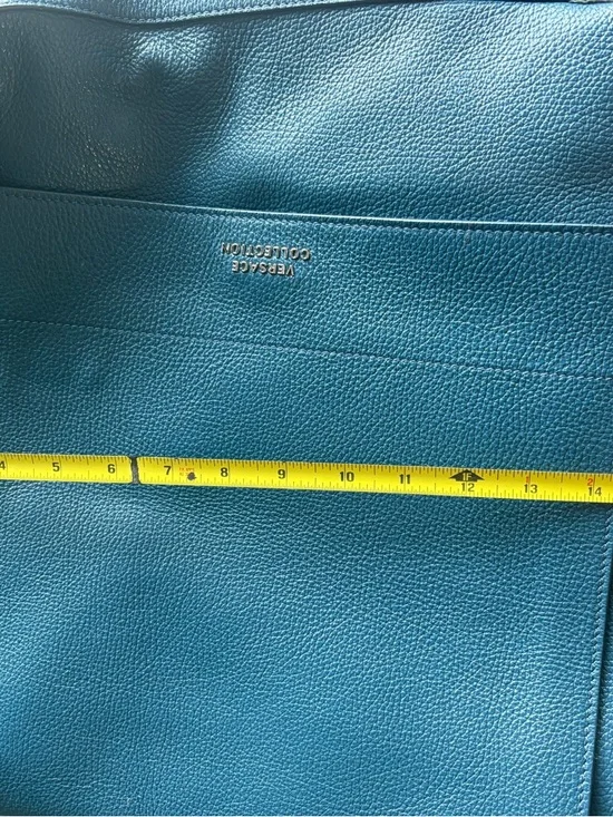 Versace Teal Pebbled Leather Handbag Accent - Picture 4 of 9